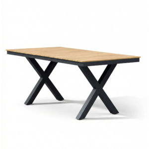 Prague Natural Wood Outdoor Dining Table With Metal Black Legs