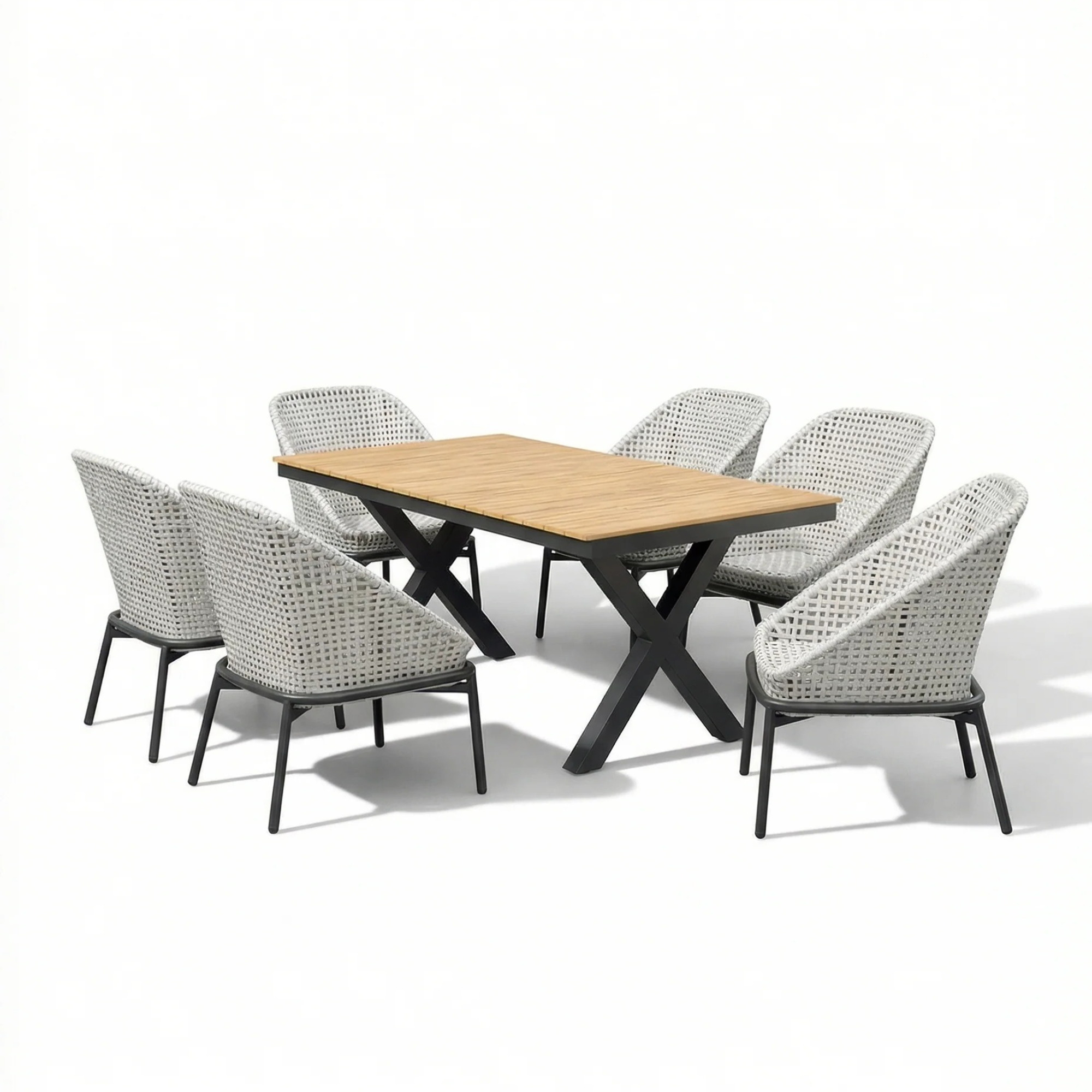 Tallinn Off-White Woven Outdoor Dining Chair With Dining Table